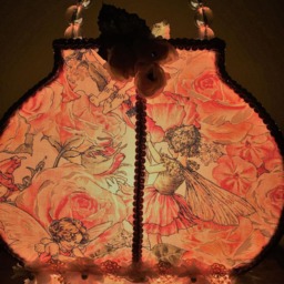 Flower Fairy Lamp Nightlight Pink Floral Fabric Pearl Appliques Trim Handmade - thumbnail 2