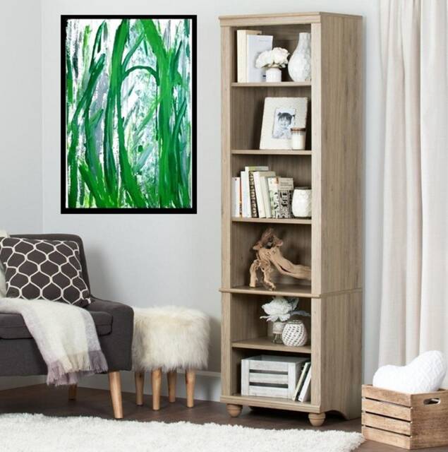 Framed Abstract Painting Print, Wall Art, Emerald Green Art D??cor, Jungle - image 1