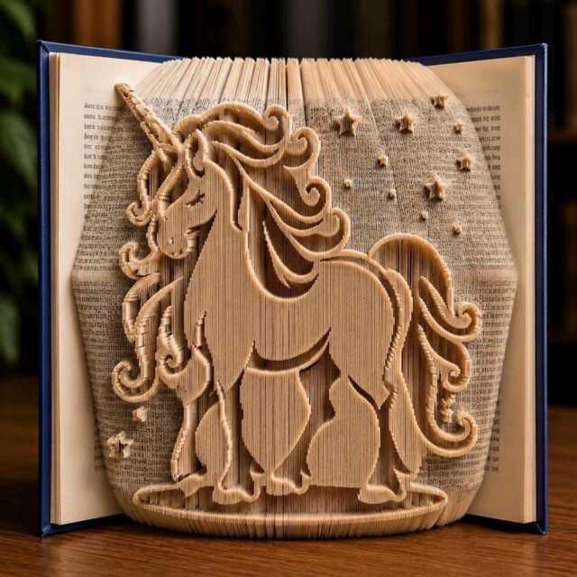 Unicorn Folded Book Art - Magical Sculpture Lover Gift Fantasy Decor Handmade Fold - image 1