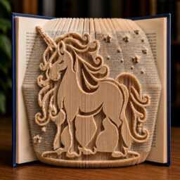 Unicorn Folded Book Art - Magical Sculpture Lover Gift Fantasy Decor Handmade Fold - thumbnail 3