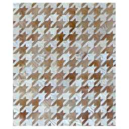 Beige & White Houndstooth Patchwork Cowhide Rug - Graphic Leather Rug, Handmade, Custom Size - thumbnail 4