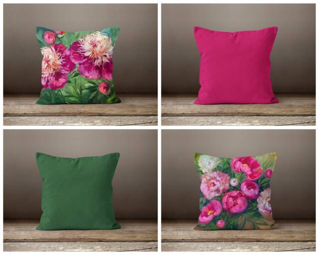 Tapestry Cushion Cover-Pink Flower Pillow Case-Green Case-Home Decor Cover-Gift For Her Cushion-Handmade Material - image 1