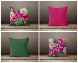 Tapestry Cushion Cover-Pink Flower Pillow Case-Green Case-Home Decor Cover-Gift For Her Cushion-Handmade Material - thumbnail 1