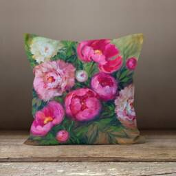 Tapestry Cushion Cover-Pink Flower Pillow Case-Green Case-Home Decor Cover-Gift For Her Cushion-Handmade Material - thumbnail 4