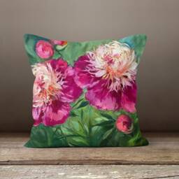 Tapestry Cushion Cover-Pink Flower Pillow Case-Green Case-Home Decor Cover-Gift For Her Cushion-Handmade Material - thumbnail 2