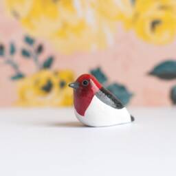 Red Headed Woodpecker Miniature - Bird Figurine - thumbnail 3