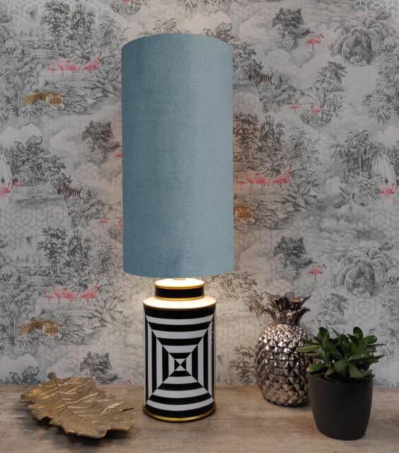 Extra Tall Drum Lampshade in Duck Egg Blue Velvet, 50cm Height - image 1