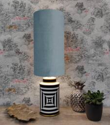 Extra Tall Drum Lampshade in Duck Egg Blue Velvet, 50cm Height - thumbnail 1