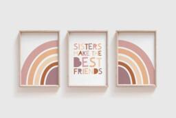 3 Girls Nursery Prints, Rainbow Sister Make Best Friends Wall Art, Sibling Art - thumbnail 1