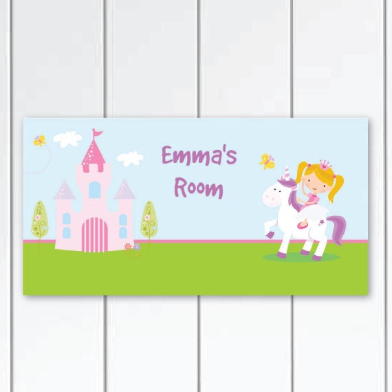 Princess Door Sign For Girls , Castle & Unicorn, Princess Bedroom, Little Personalized Wall Decor - image 1