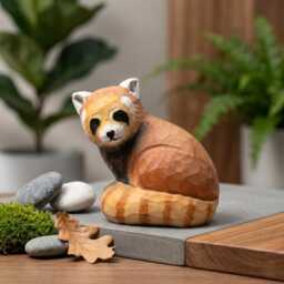 Whimsical Hand Carved Wooden Red Panda Figurine, Rustic Woodland Animal Decor, Cute Lover Gift, Unique Wood Art Shelf Sitter - thumbnail 4