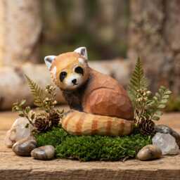 Whimsical Hand Carved Wooden Red Panda Figurine, Rustic Woodland Animal Decor, Cute Lover Gift, Unique Wood Art Shelf Sitter - thumbnail 1