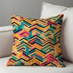Bold Geometric Cushion Cover, Multicolor Chevron Pattern Pillowcase, Modern Living Room Accent, 18x18 - thumbnail 4