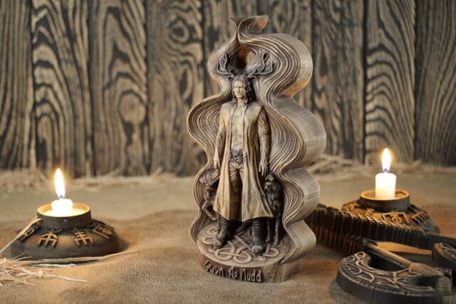 Gwyn Ap Nudd Horned God Statue Welsh Mythology Wood Carving