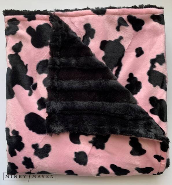 "Miss Piggy Minky Blanket - Black & Pink, Solid Black, Pink With Spots 60""x60" - image 1