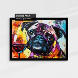Pug Drinking Glass Of Wine Dog Pet Art Abstract Oil Painting Framed Poster Print & Canvas Wall Living Home Decor Interior Gift - thumbnail 2