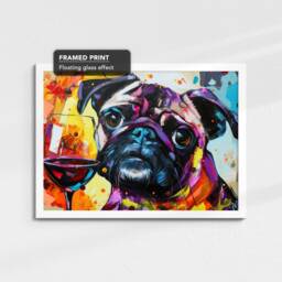 Pug Drinking Glass Of Wine Dog Pet Art Abstract Oil Painting Framed Poster Print & Canvas Wall Living Home Decor Interior Gift - thumbnail 3