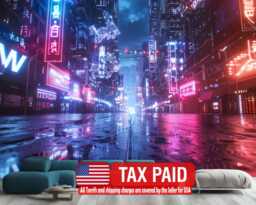 Futuristic Cyberpunk City Wallpaper Mural, Peel & Stick Wall Decal - thumbnail 1