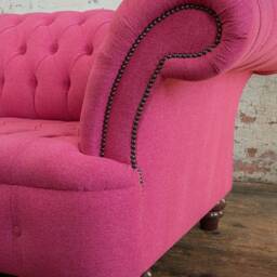 British Handmade 3 Seater Pink Wool Fabric Chesterfield Sofa, Settee, Couch - thumbnail 3
