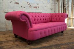 British Handmade 3 Seater Pink Wool Fabric Chesterfield Sofa, Settee, Couch - thumbnail 1
