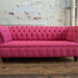 British Handmade 3 Seater Pink Wool Fabric Chesterfield Sofa, Settee, Couch - thumbnail 2