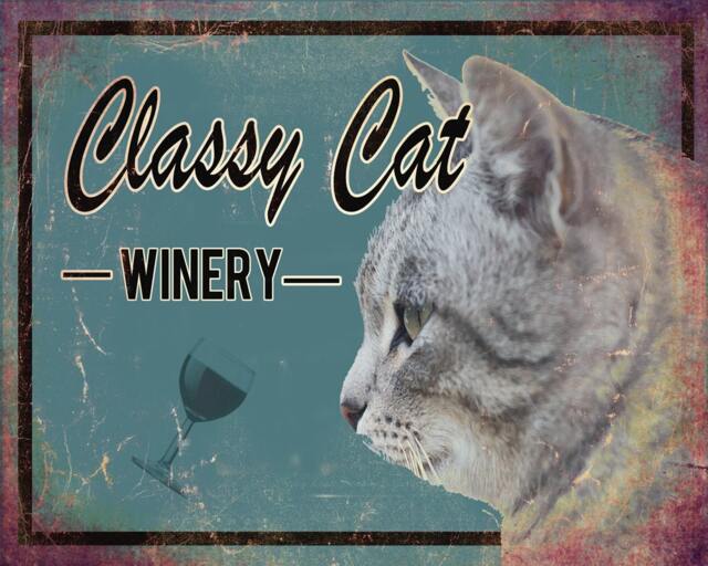 Classy Cat Winery Typography Pub Inspiration - Vintage Enamel Metal Tin Sign Wall Plaque