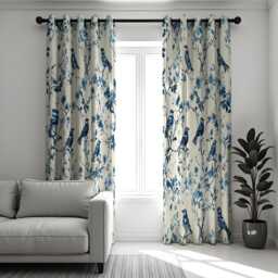 Blue Bird Curtains, Chinoiserie Style & Branch Drapes, Botanical Window Curtain Panels