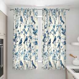Blue Bird Curtains, Chinoiserie Style & Branch Drapes, Botanical Window Curtain Panels - thumbnail 2