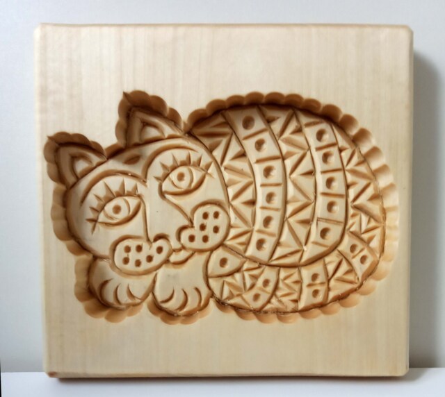 Cookie Mold Cat 2 Handmade, Carved Wood, Linden Tree - image 1