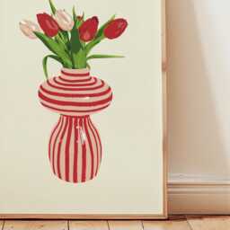 striped Abstract Tulip Flower Vase Print, Hand Drawn Botanical Illustration, Home Wall Print Decor Unframed - thumbnail 2