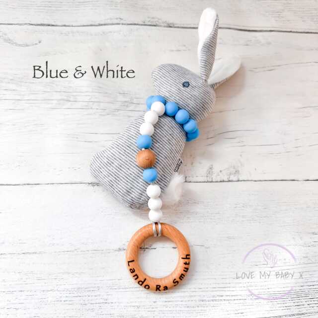 Personalized Bunny Rattle Sensory Toy First Christmas Keepsake - image 1