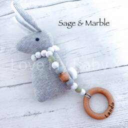 Personalized Bunny Rattle Sensory Toy First Christmas Keepsake - thumbnail 4