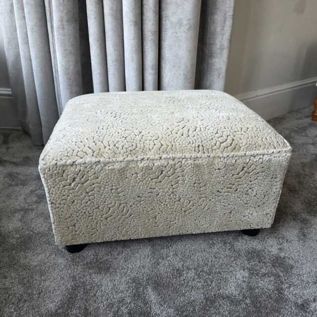 Footstool Pouffe Ottoman Reupholstered in Designer Nina Campbell Cream Coloured Velvet. Stable & Heavy - image 1