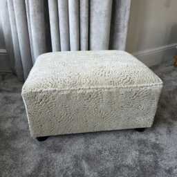 Footstool Pouffe Ottoman Reupholstered in Designer Nina Campbell Cream Coloured Velvet. Stable & Heavy - thumbnail 1