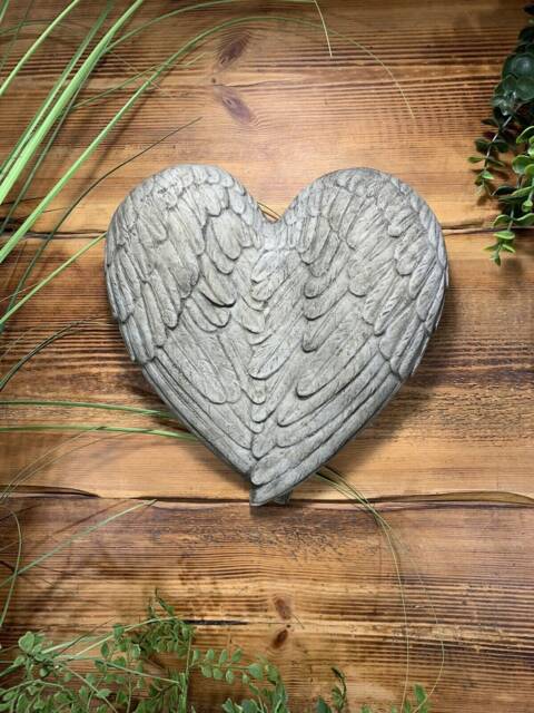 stone Garden Love Heart Wings Angel Fairy Memorial Wall Plaque Hanging Ornament - image 1