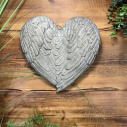 stone Garden Love Heart Wings Angel Fairy Memorial Wall Plaque Hanging Ornament - thumbnail 2