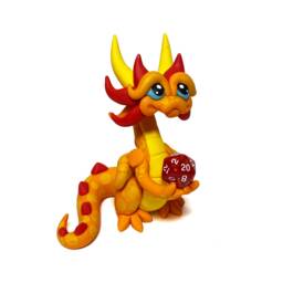 Mandar - Polymer Clay Dragon Dice Holder Orange, Yellow-Orange, & Red-Orange Dragonling Figurine - thumbnail 1