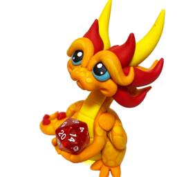 Mandar - Polymer Clay Dragon Dice Holder Orange, Yellow-Orange, & Red-Orange Dragonling Figurine - thumbnail 2