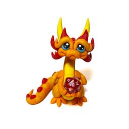 Mandar - Polymer Clay Dragon Dice Holder Orange, Yellow-Orange, & Red-Orange Dragonling Figurine - thumbnail 3