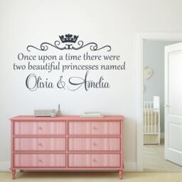 Personalized Princess Sisters Wall Decal - Nursery & Girls Bedroom Decor - thumbnail 1