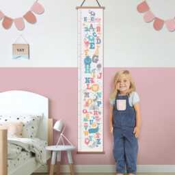 Personalised Animal Alphabet Canvas Height Chart, Kid's Growth Chart, Height Ruler, Wall Hanging, in Feet & cm's, Natural Or Pastel Nursery - thumbnail 2