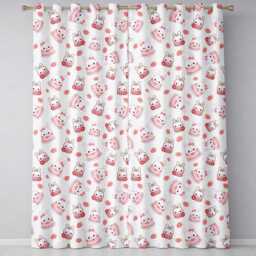 Cute Strawberry Bunny Macaron Dessert Kawaii White Background Seamless Pattern Readymade Eyelet Ring Top Thermal 100% Blackout Curtains - thumbnail 2