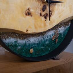 Handmade Wooden Wall Clock Beach Wave Moss Decor - 14 - thumbnail 3