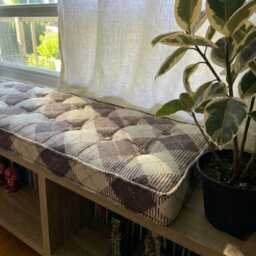 Handcrafted Tufted Purple French Cushion, Bench Or Floor Pillow, Custom Luxury - thumbnail 3