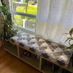 Handcrafted Tufted Purple French Cushion, Bench Or Floor Pillow, Custom Luxury - thumbnail 2