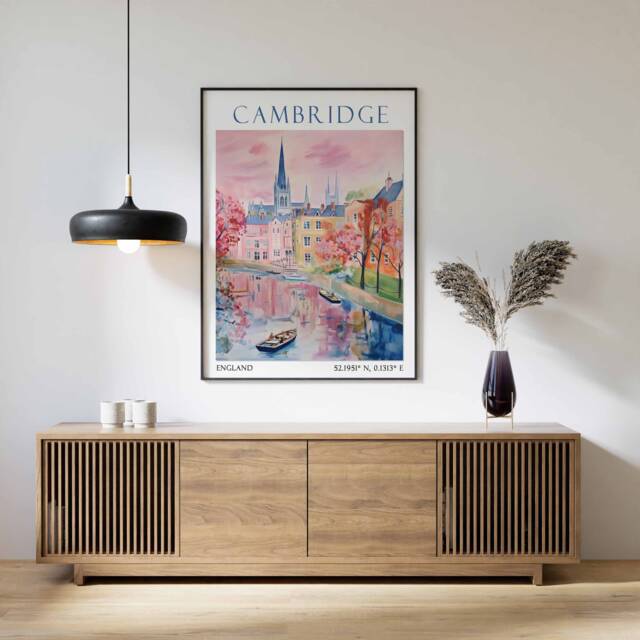 Cambridge Travel Print, Poster, United Kingdom Wall Art, Vintage University Gift - image 1