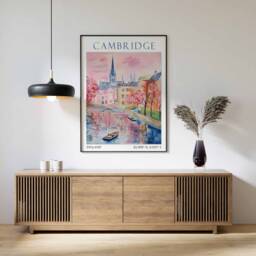 Cambridge Travel Print, Poster, United Kingdom Wall Art, Vintage University Gift - thumbnail 1