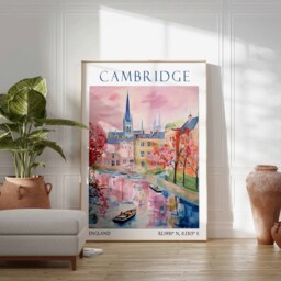 Cambridge Travel Print, Poster, United Kingdom Wall Art, Vintage University Gift - thumbnail 3