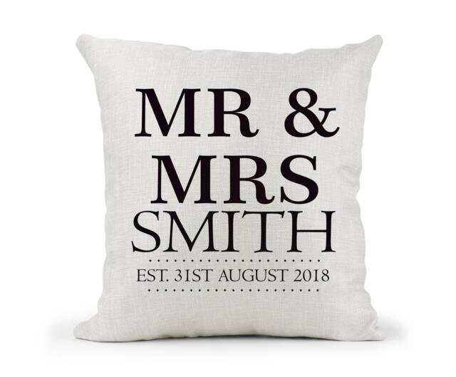 Personalised Mr & Mrs Cream Canvas Cushion, Scatter Home Decor, Wedding Gift, Anniversary Keepsake, Modern - image 1