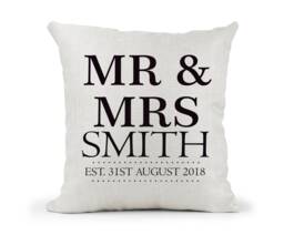 Personalised Mr & Mrs Cream Canvas Cushion, Scatter Home Decor, Wedding Gift, Anniversary Keepsake, Modern - thumbnail 1